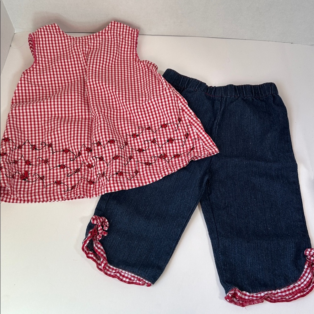 Class club red and white 2 piece outfit size 24 months embroidered ladybugs